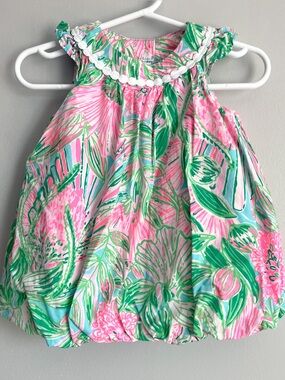 Lilly Pulitzer Bubble Sleeveless Dress Baby girl 6-12 months green pink tropical